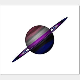 Planet and Rings in Gender Fluid Pride Flag Colors Posters and Art